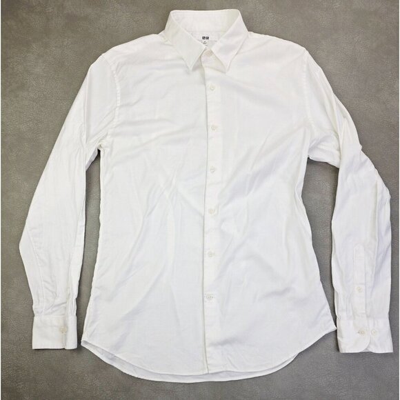 Uniqlo Slim Fit Size Medium Mens White Long Sleeve Cotton Spandex Blend Shirt - Picture 1 of 9
